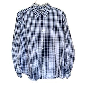 Chaps Custom Fit Shirt Men's Lg Long Sleeve Button Up Black White Check Cotton